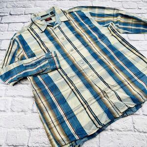Wrangler Hero Mens XL Blue Plaid Long Sleeve Denim Shirt Real Comfortable Shirts